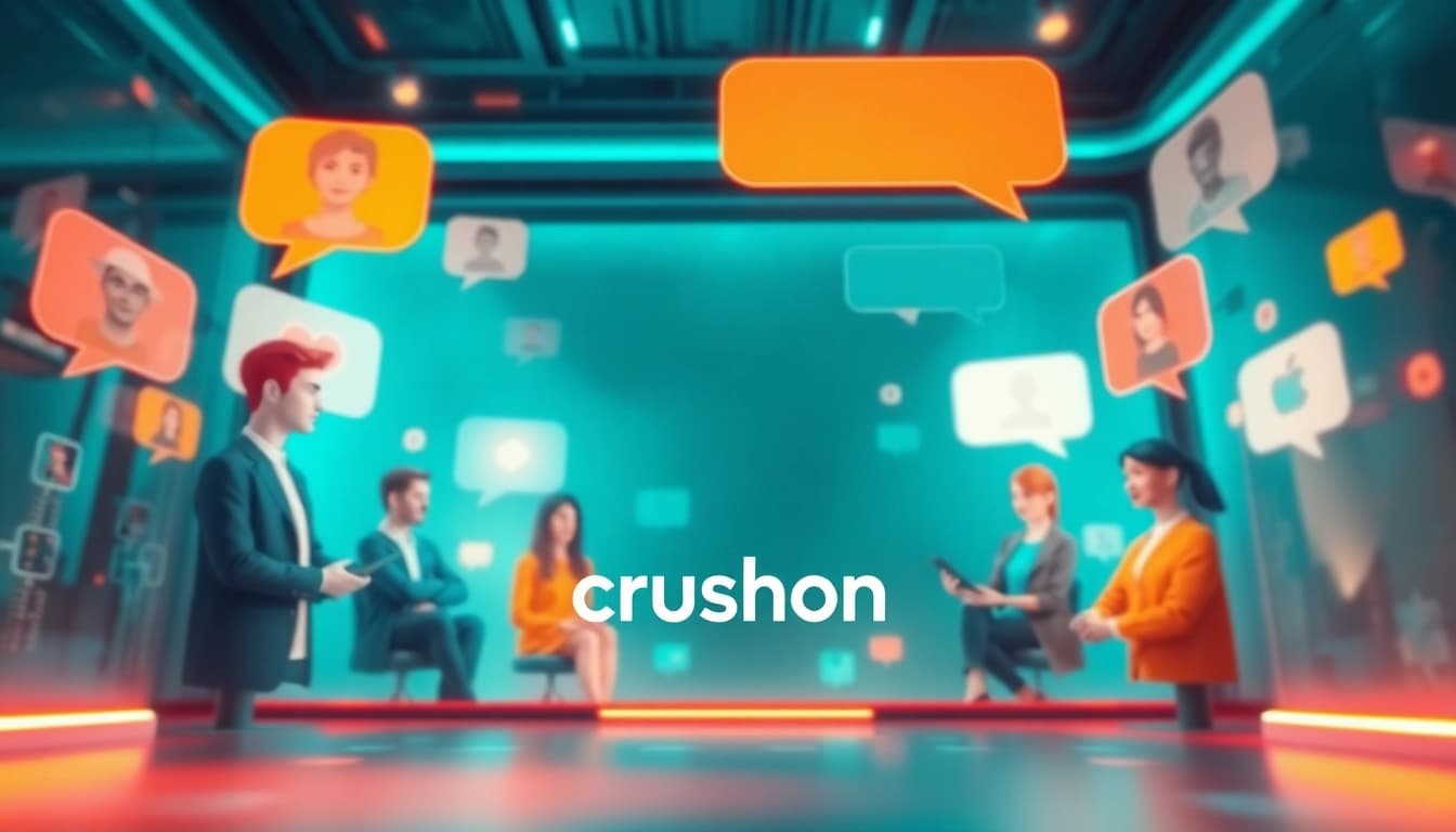 Engaging AI chat experience featuring avatars and digital interaction, showcasing Crushon.