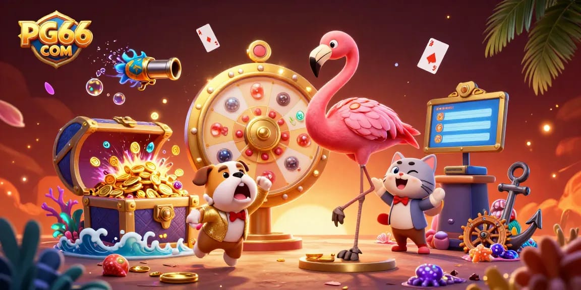 Engage with PG66 COM as the neon-lit prize wheel spins amidst vibrant gaming elements.