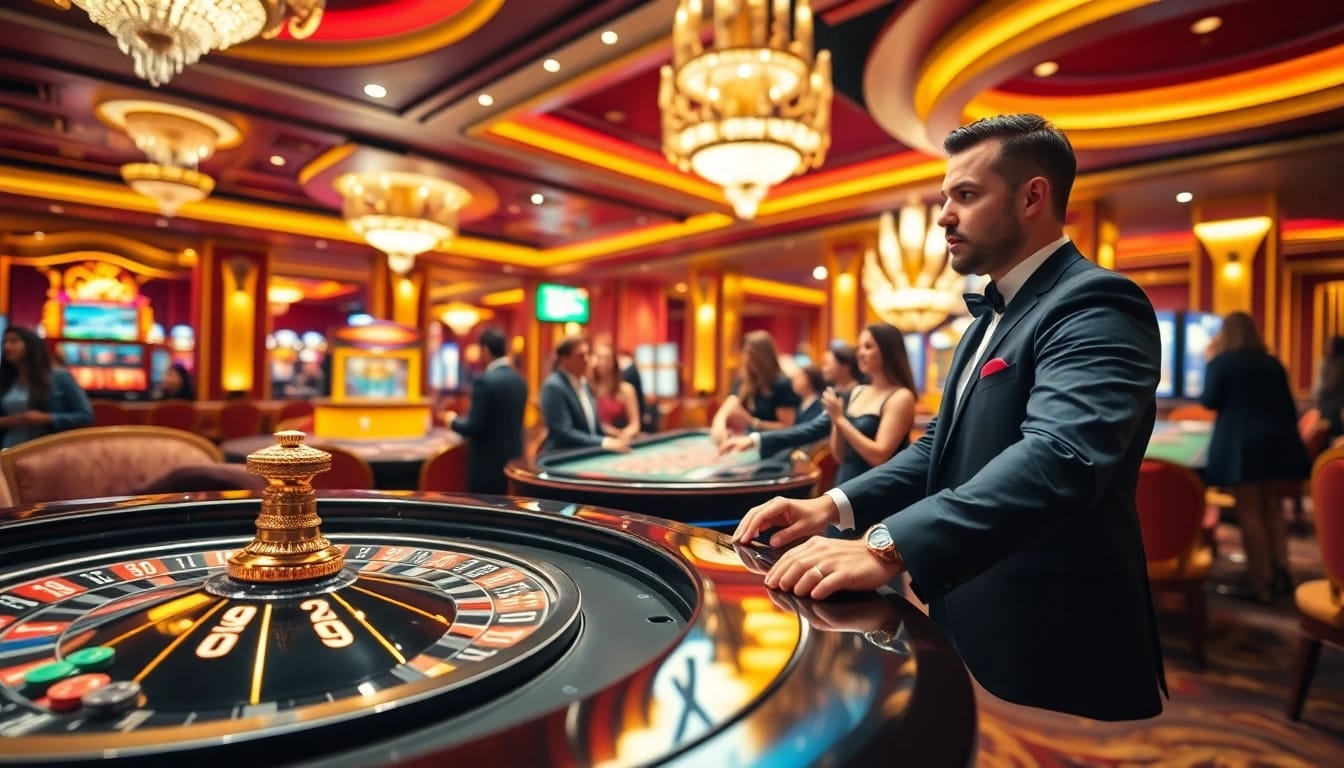 Gagner au meilleur casino en ligne avec des joueurs excités autour d'une table de roulette.