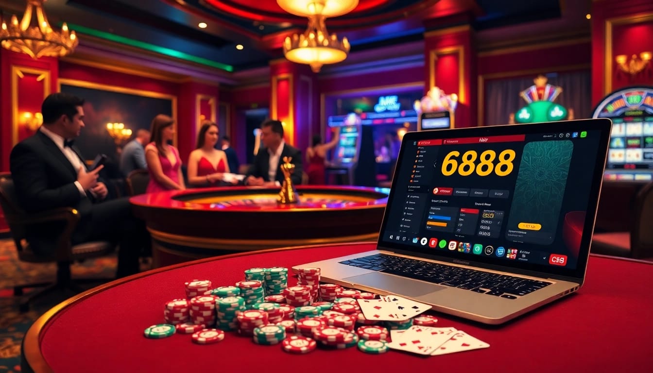 Players engaging at the roulette table in a vibrant 688v casino, showcasing excitement and luxury.