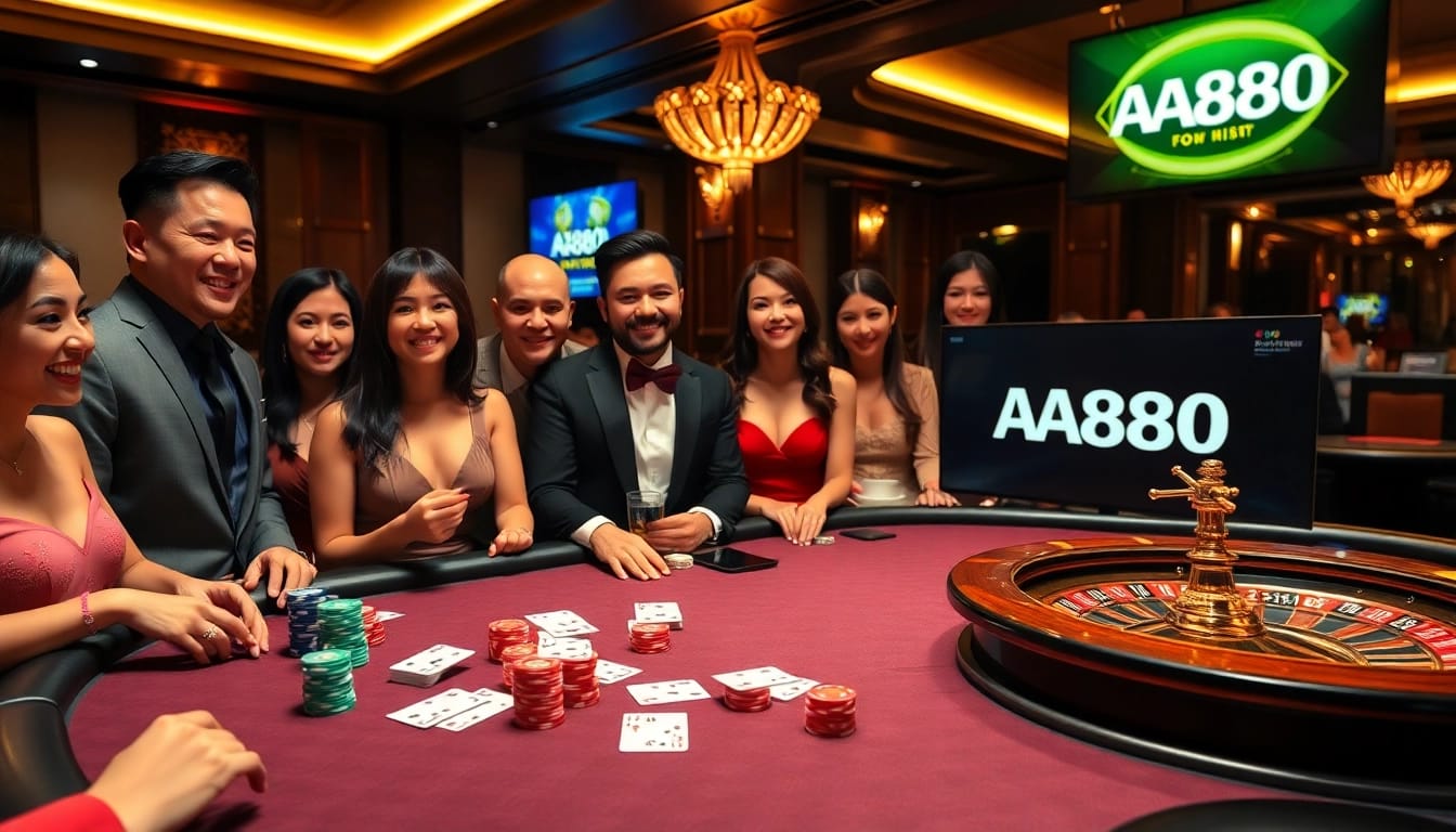 Sinta a emoção de jogar no cassino AA888 com mesas de pôquer vibrantes e ação de roleta.