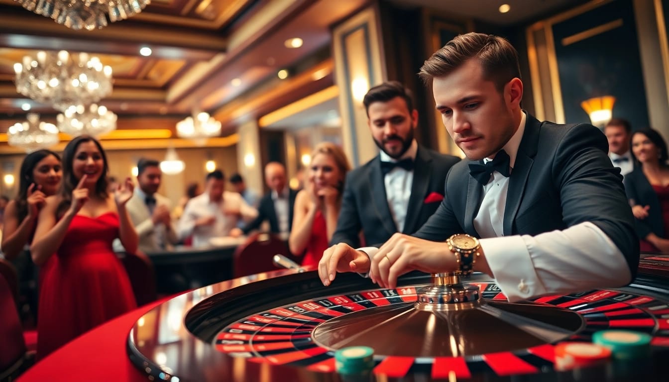 Casino en ligne france légal: Énergie et excitement d’un jeu de casino avec des joueurs et un croupier.