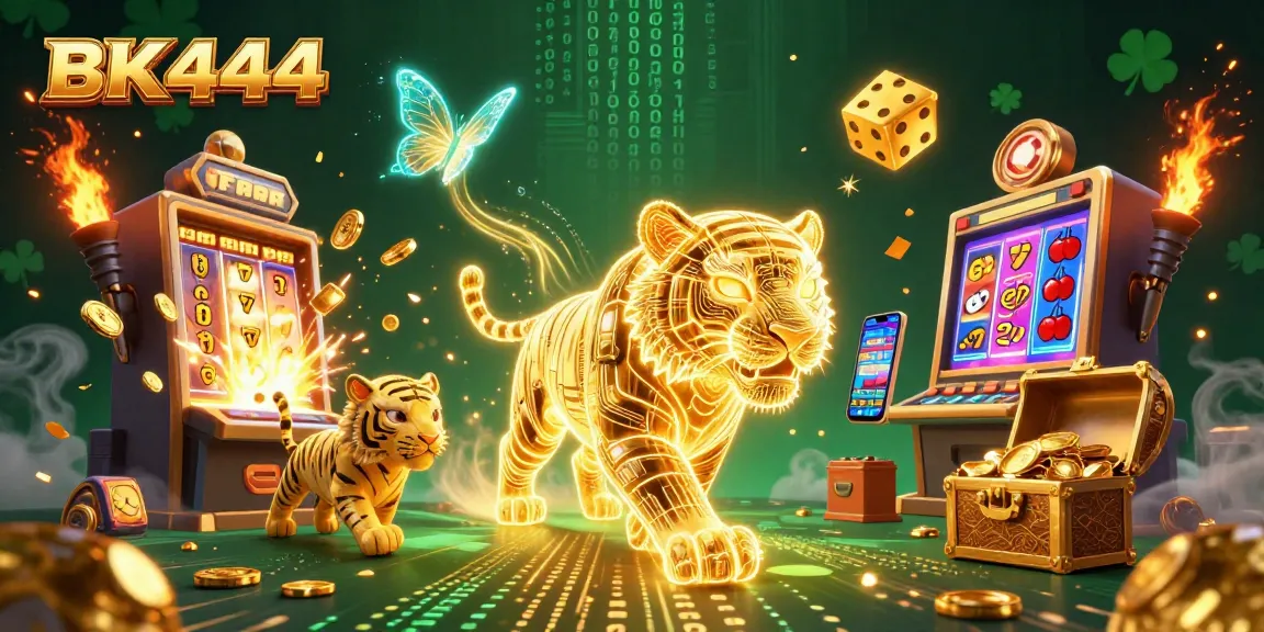 Experience seamless betting with BK444 as golden tiger and digital elements come to life in this vibrant casino scene.