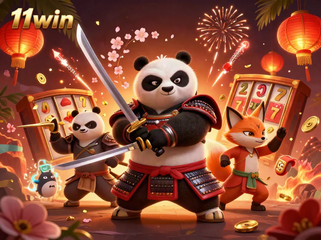 Spin the reels with 11win's vibrant samurai panda and ninja fox amid the excitement of gaming!