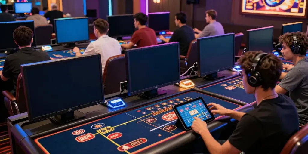 Players engaging in online games at https://man88.hair/ with vibrant graphics and an energetic atmosphere.