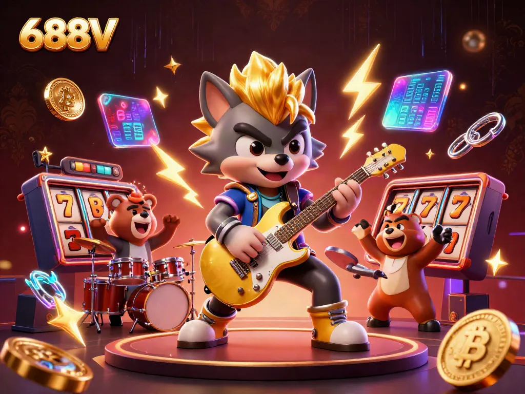 Experience the dynamic thrill of 688V with a rock star wolf and exciting slot reels.
