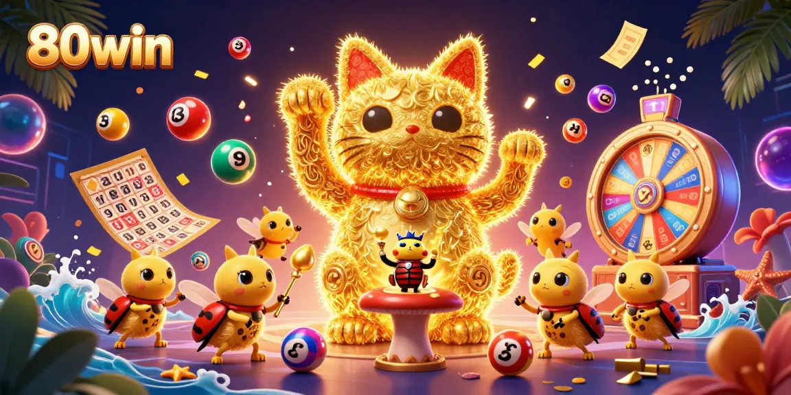 80win engages players with a vibrant casino illustration showcasing lucky symbols and dynamic gaming elements.