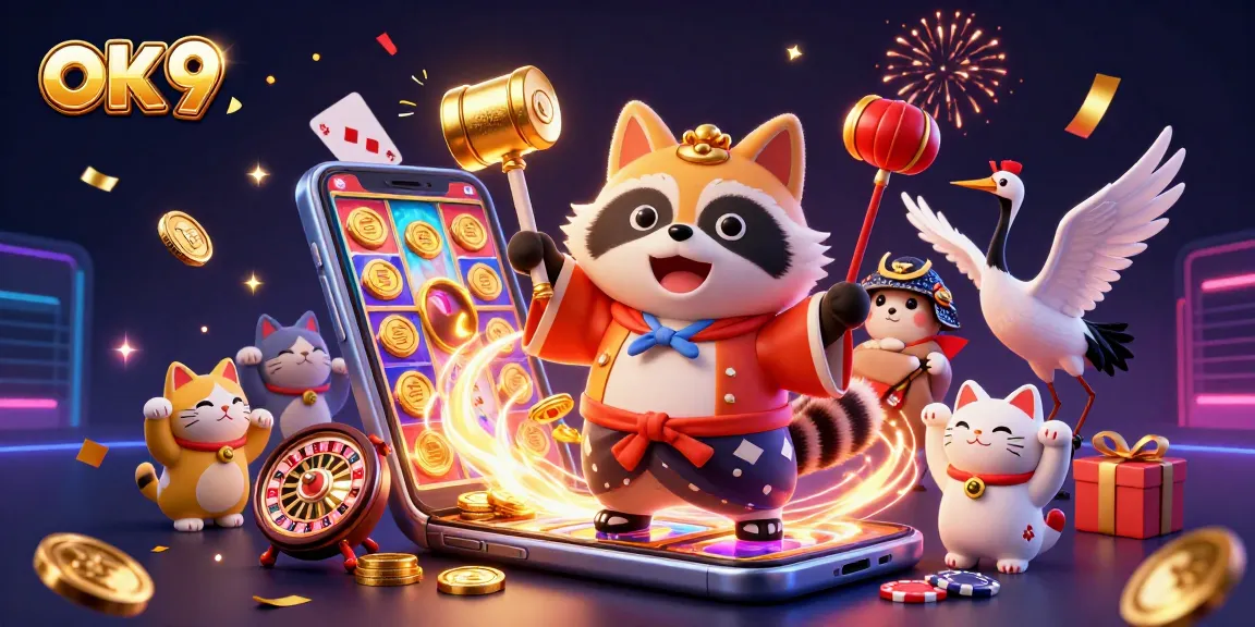 Play thrilling games at OK 9 with cheerful tanuki and lucky symbols!