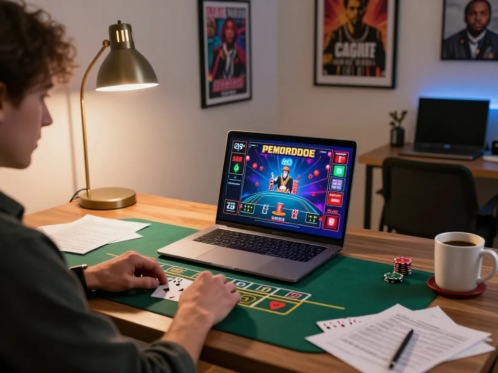 Jogando blackjack com dealer ao vivo no 166bet com notas estratégicas espalhadas pelo setup de jogo.