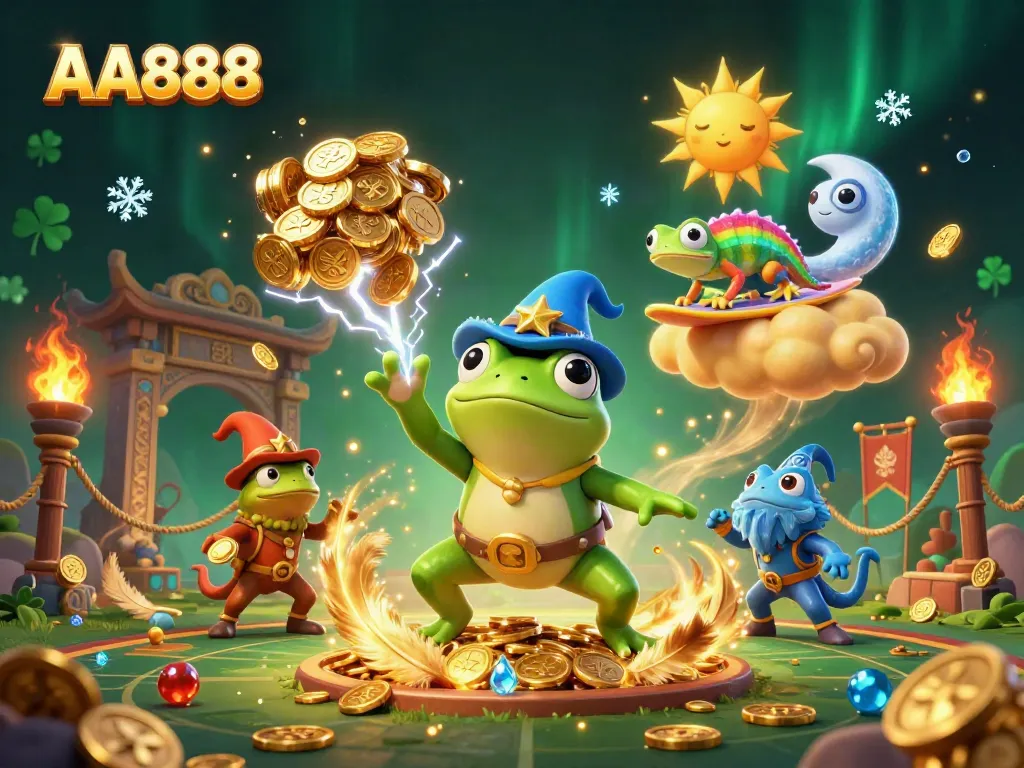 Experience vibrant casino gaming magic with AA888 in a dynamic scene of exhilaration and fun.