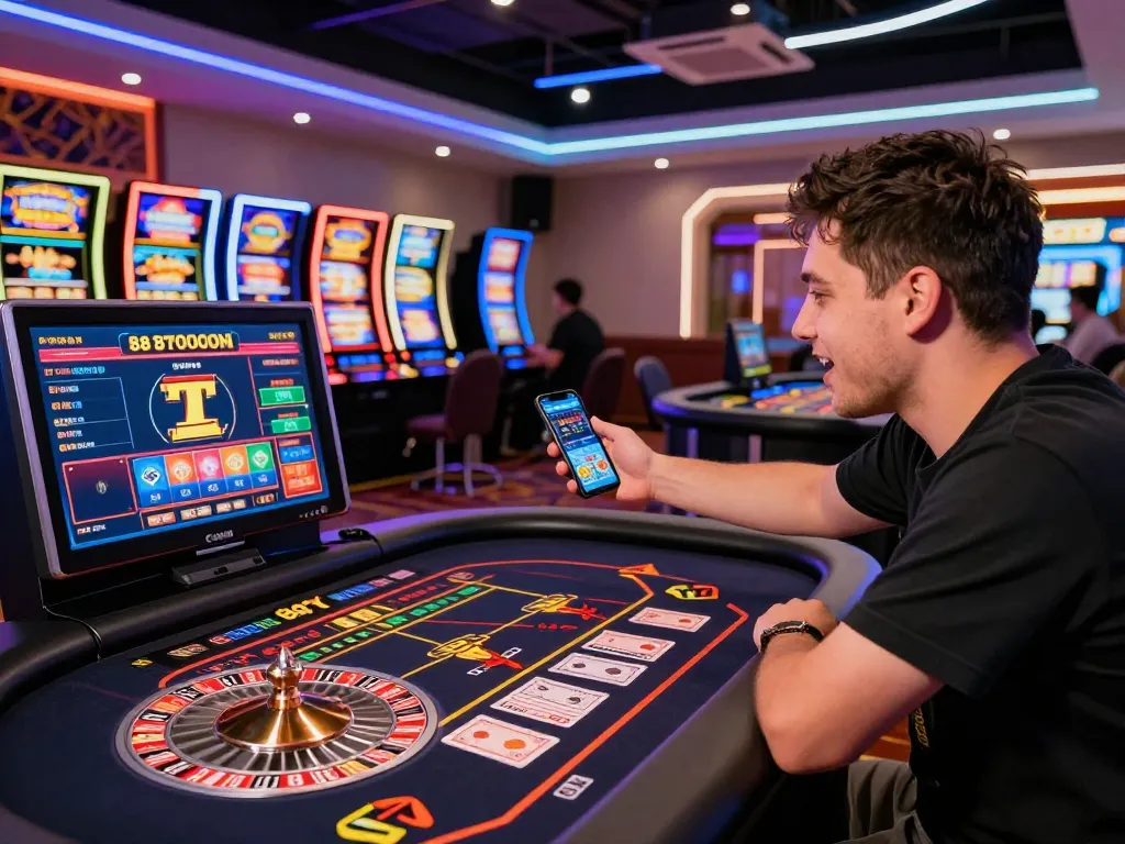 Exciting gaming moment at 887bet online casino with virtual roulette and slots.