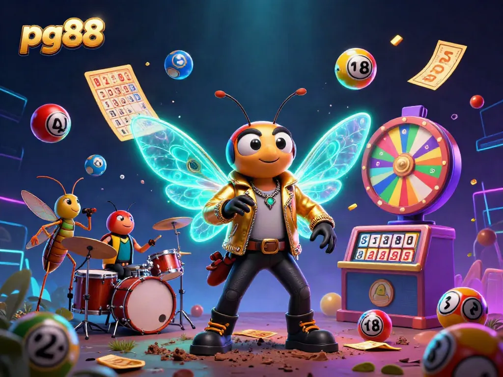 Experience pg88's dynamic gaming world with colorful lottery elements and a vibrant rock star theme.