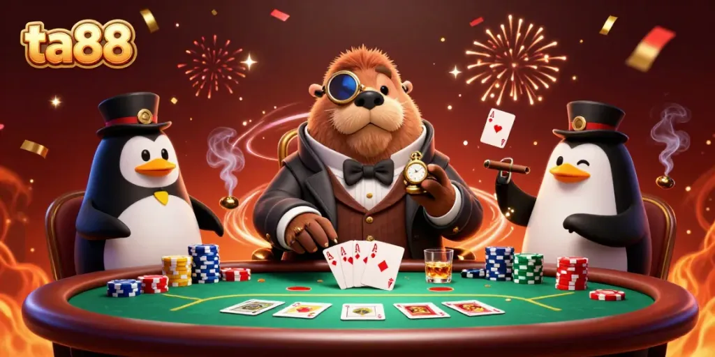 Experience thrilling gameplay at ta88 with jolly walrus poker players and colorful chip stacks underwater.