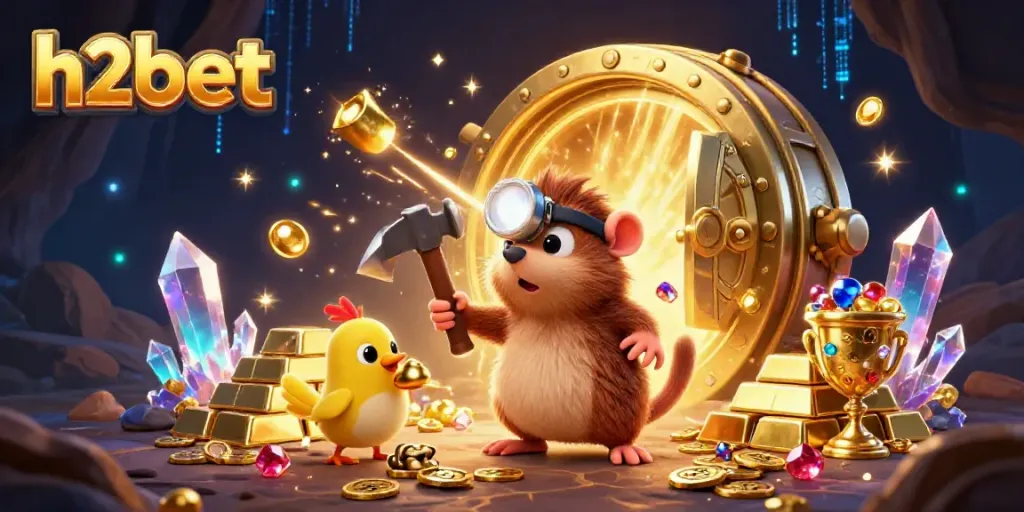 Engage with an exciting h2bet gaming scene featuring a treasure-hunting mole and captivating gems.