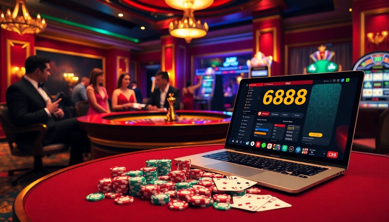 Players engaging at the roulette table in a vibrant 688v casino, showcasing excitement and luxury.