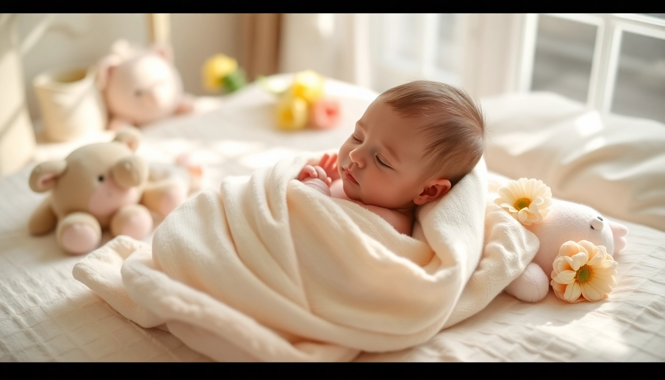 Captivating Babyfotografie showcasing a serene newborn wrapped in pastel colors.