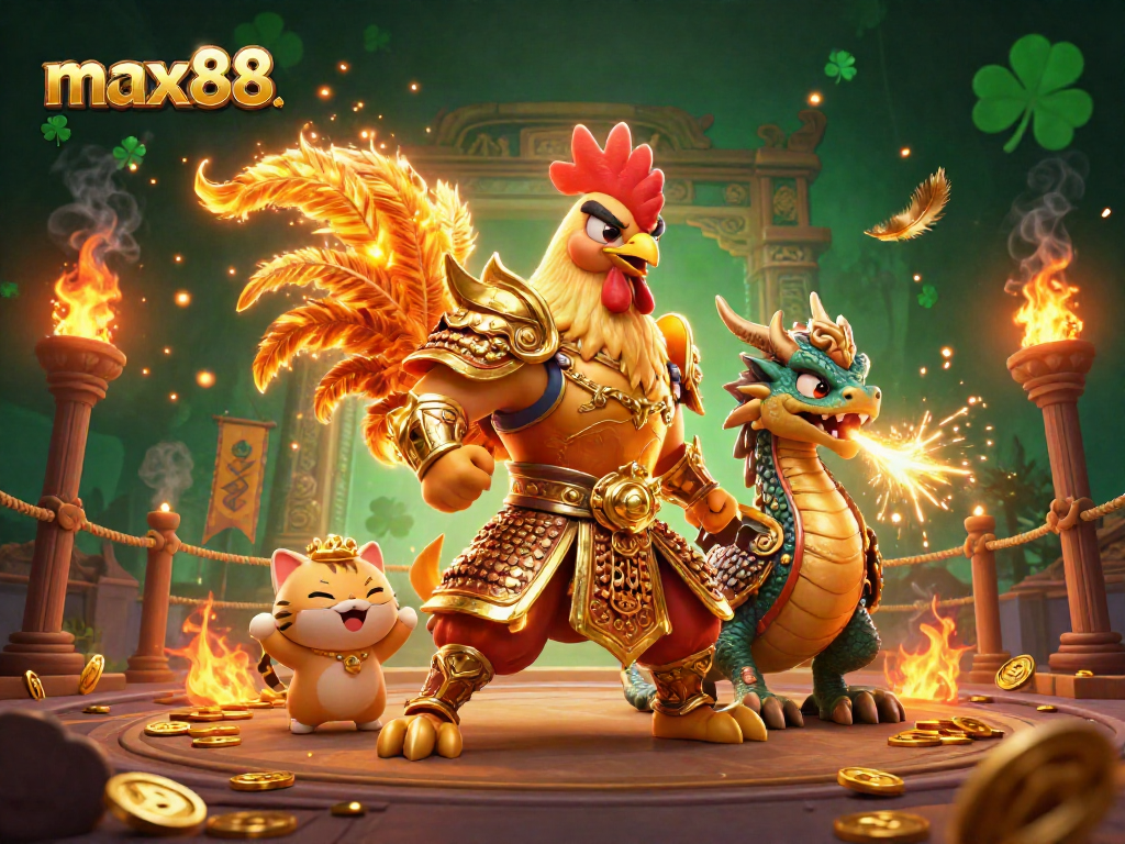 Join the max88 casino adventure with vibrant characters and dynamic game elements in this engaging illustration.