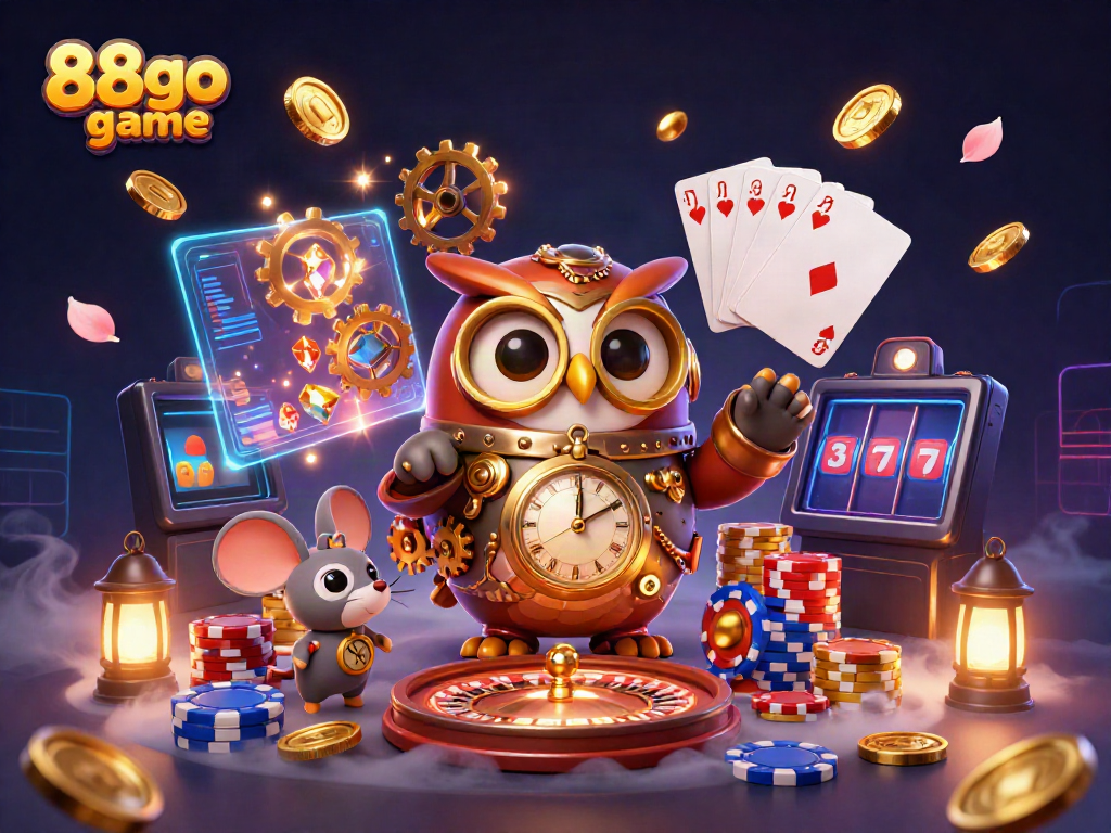 Experience the excitement of the 88go game with dazzling casino elements and characters in a vibrant scene.