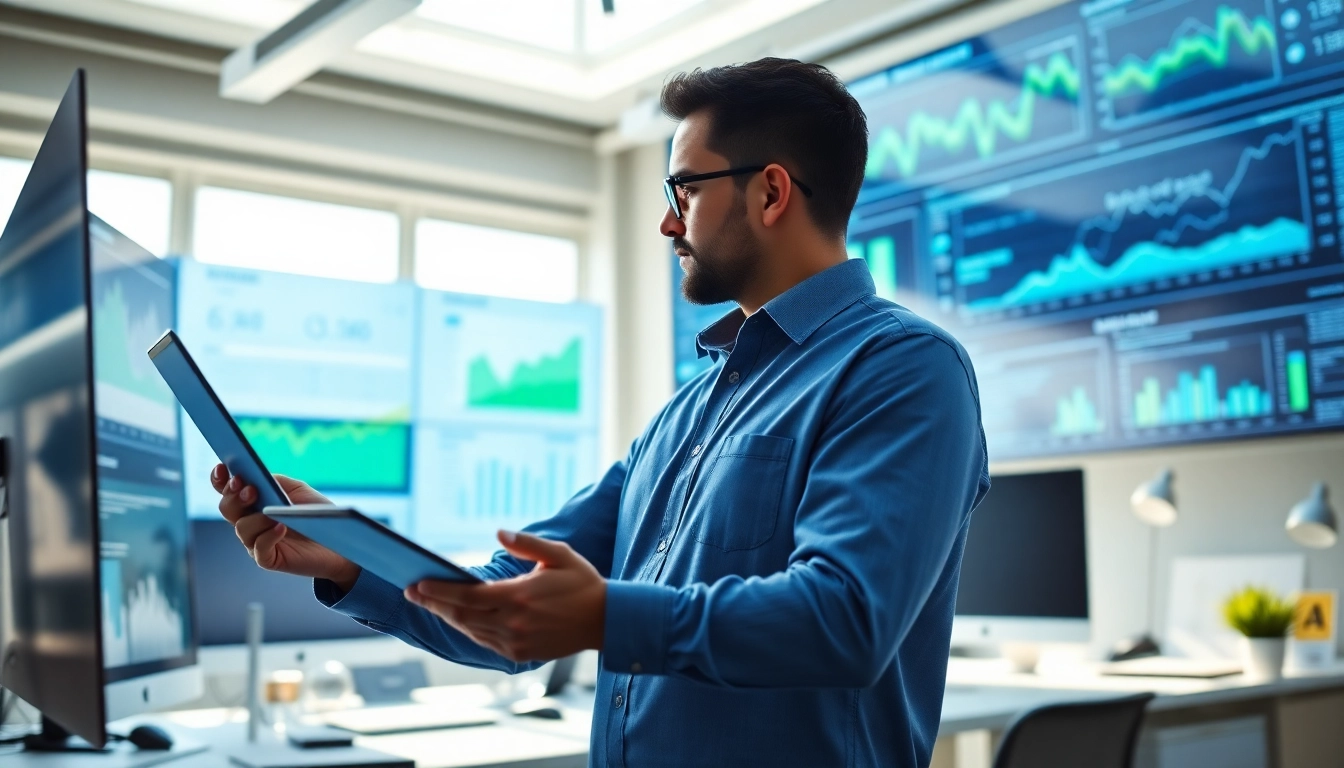 Data analyst engaged in new product demand forecasting, analyzing graphs in a modern office.