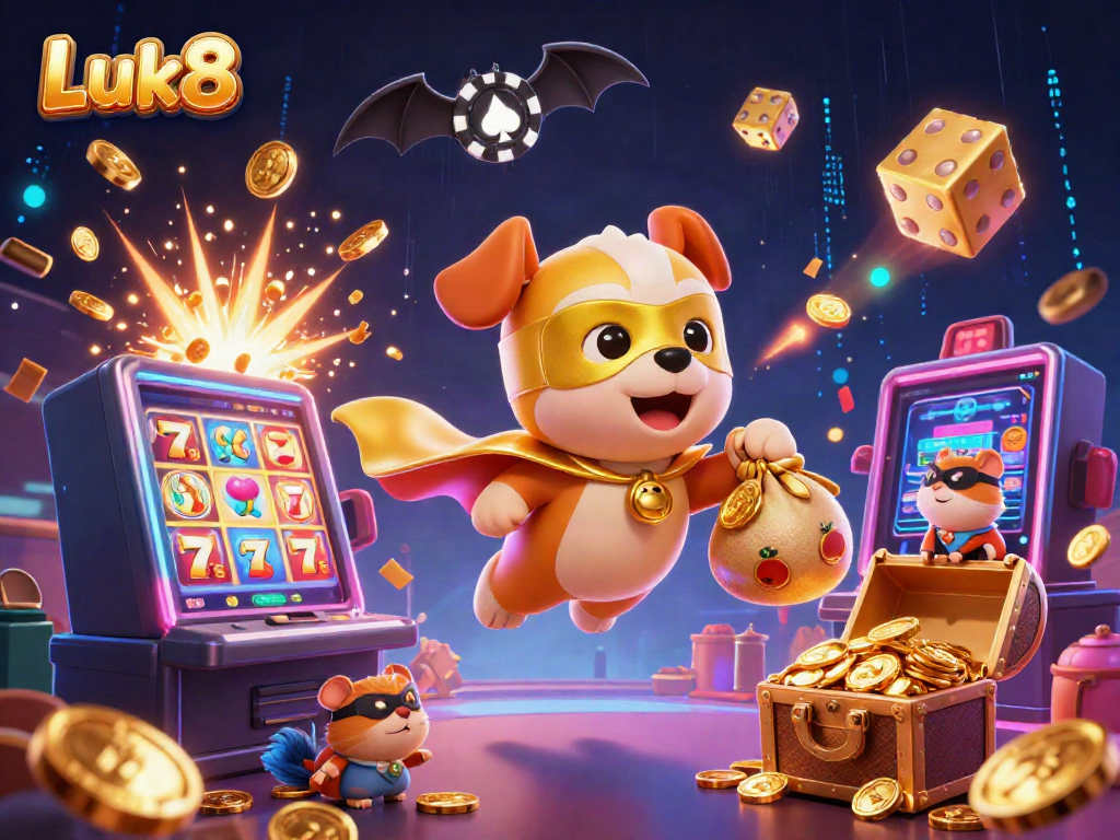 Luk8 promotes exciting wins with a vibrant 3D illustration of gaming elements and characters