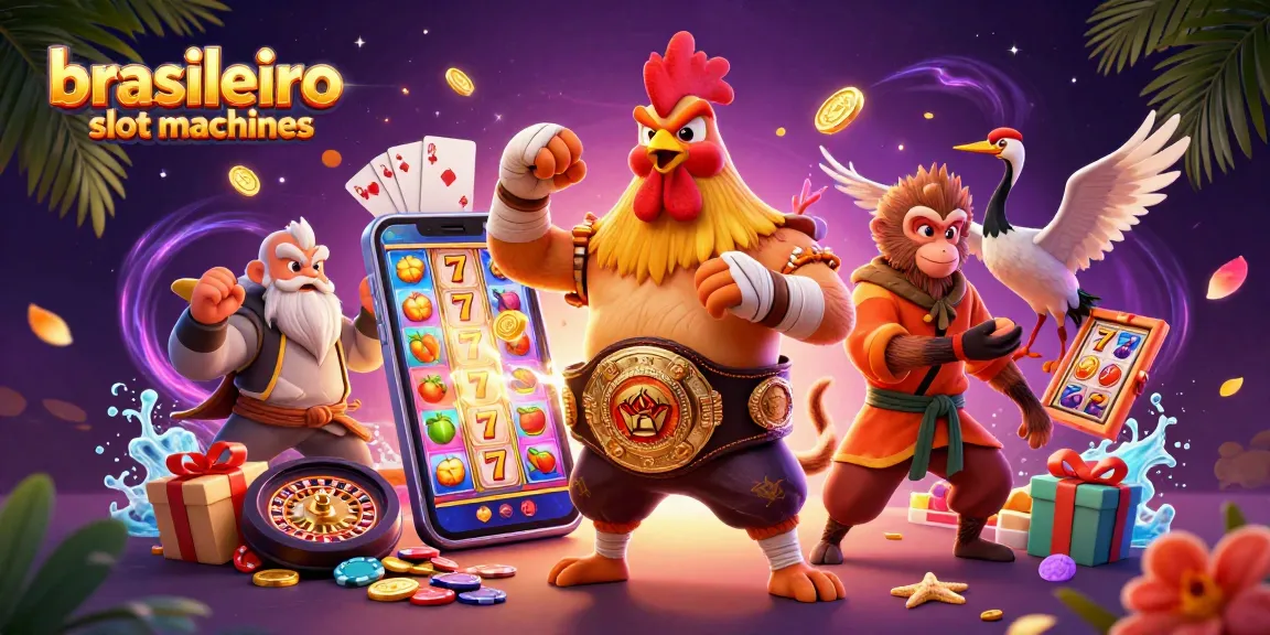 Experience thrilling brasileiro slot machines with dynamic 3D characters and vibrant casino elements.