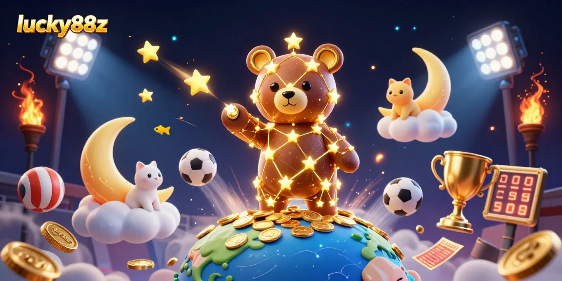 Place your bets with lucky88z's vibrant 3D casino illustration of stars and sports.