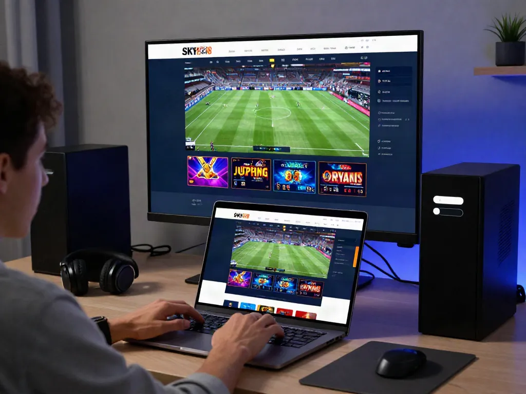Engaged user exploring the SKY88 online gaming platform on a modern laptop.