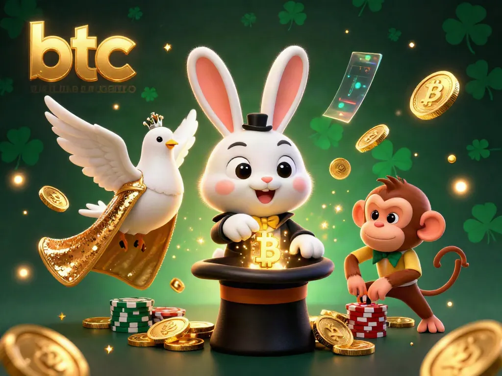 Experience excitement at a btc online casino with a magician rabbit and coins in a vibrant scene.