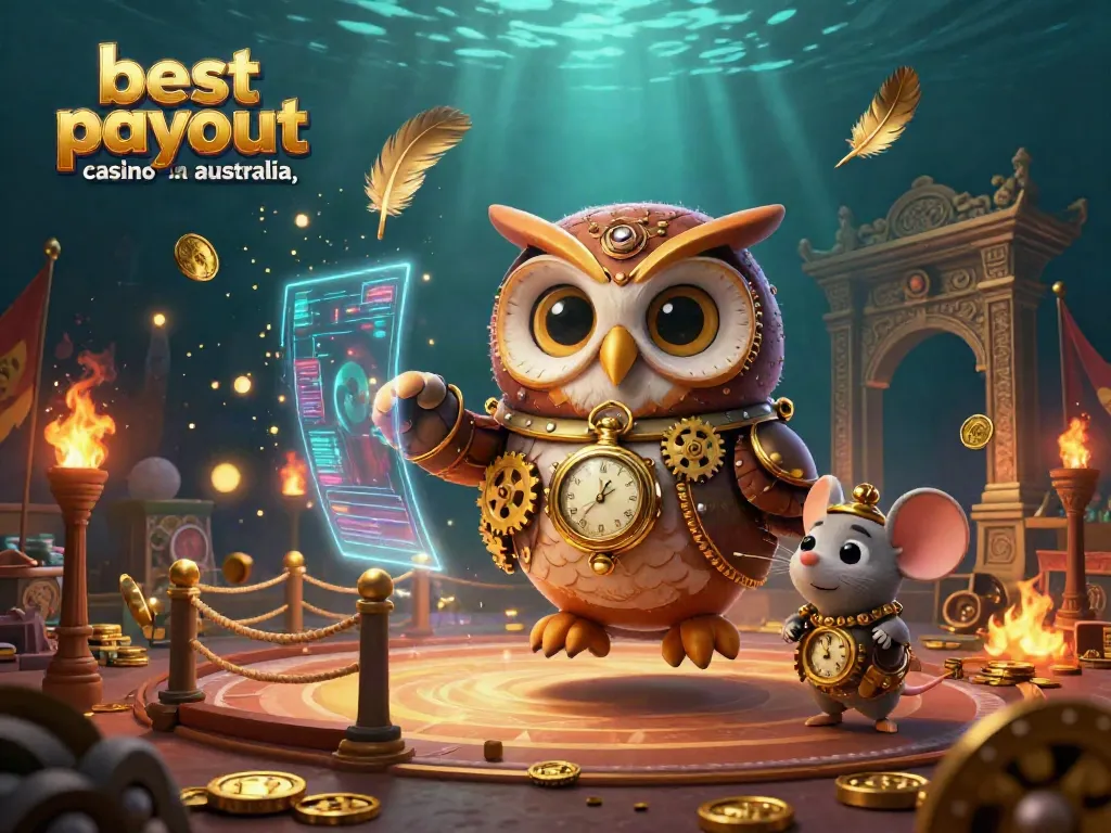 Experience the excitement at the best payout casino in Australia with vibrant characters and dynamic casino elements.
