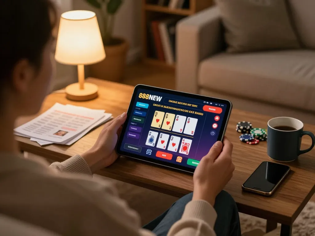 Playing on 888NEW casino app with betting strategy notes in a cozy home setup