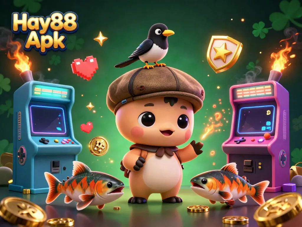 Experience the excitement of the Hay88 Apk with playful Nessie and gaming elements in this vibrant illustration.