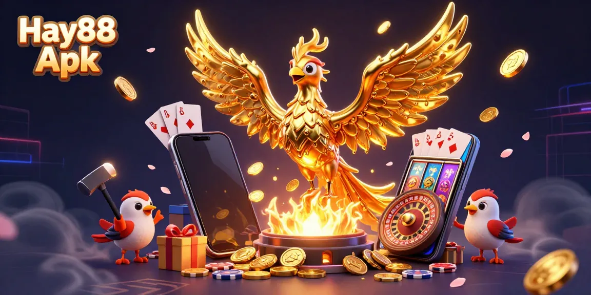 Enjoy thrilling gameplay with Hay88 Apk showcasing a golden phoenix and vibrant casino elements.