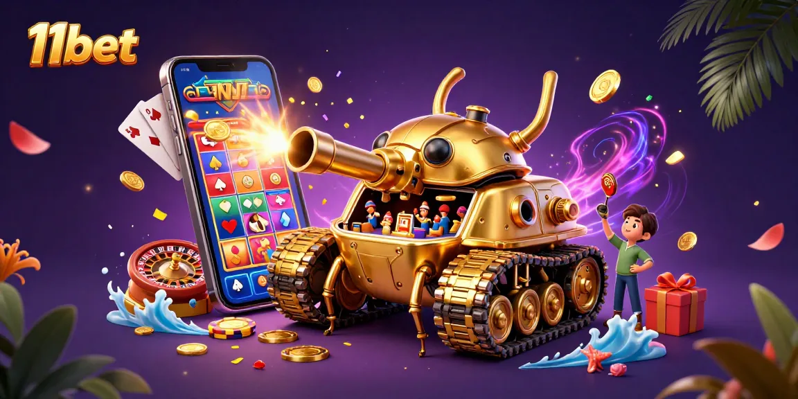 Engage with the thrilling world of 11bet, showcasing colorful slot games and dynamic casino elements.
