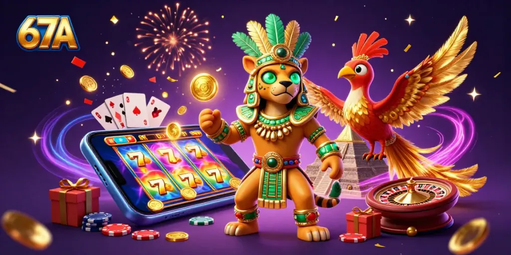 Experience thrilling wins with the 67A jackpot slots in a vibrant casino scene.