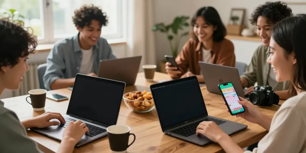 A imagem mostra entusiastas jogando no Javatoto enquanto se divertem em um ambiente aconchegante.