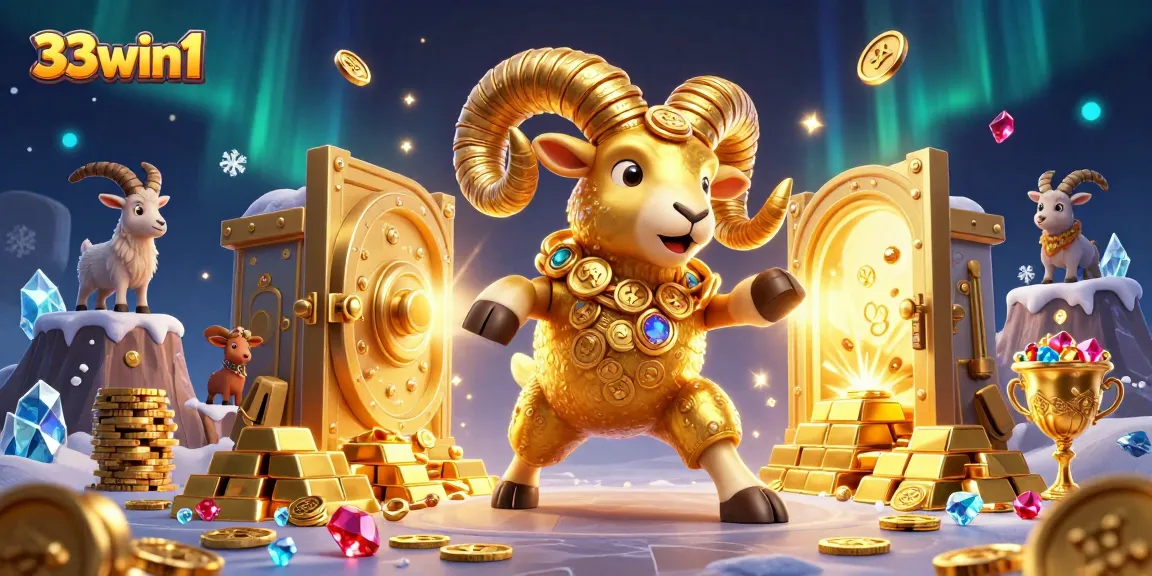 Experience thrilling wins and excitement at 33win1, featuring a golden ram charging at riches.