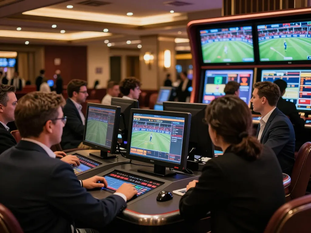 Experience live sports betting at F8BET with patrons placing bets and cheering for their teams.