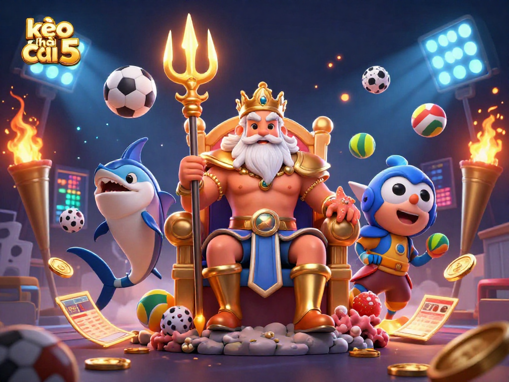 Experience thrilling sports betting excitement with kèo nhà cái 5, featuring Neptune surrounded by dynamic game elements.
