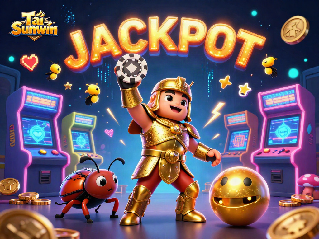 Tải Sunwin offers a vibrant 3D casino scene with beetle characters celebrating a jackpot, showcasing exciting gaming elements.