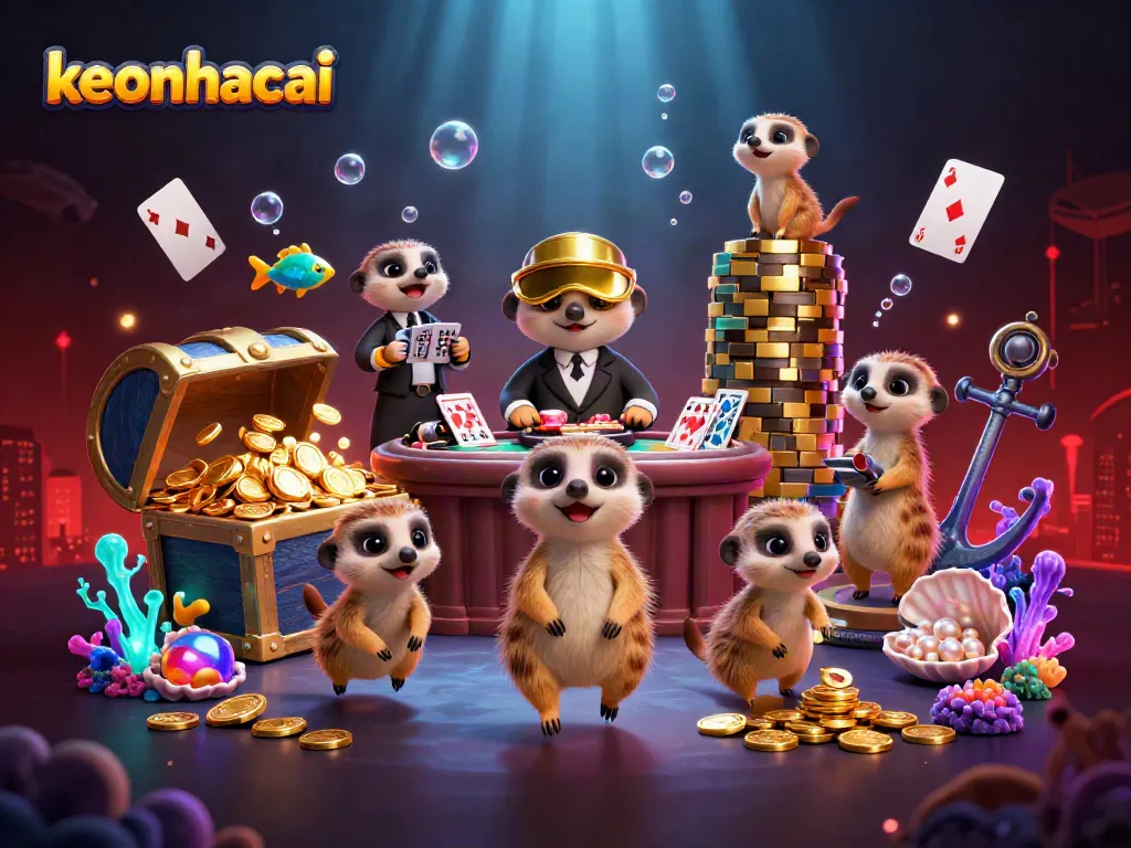 keonhacai meerkats operating a vibrant underwater casino with exploding treasure and colorful gems