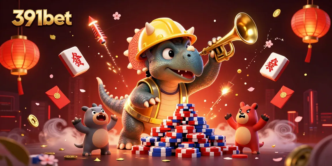 Join the excitement at 391bet with a vibrant casino-themed illustration showcasing unique characters and celebratory elements.