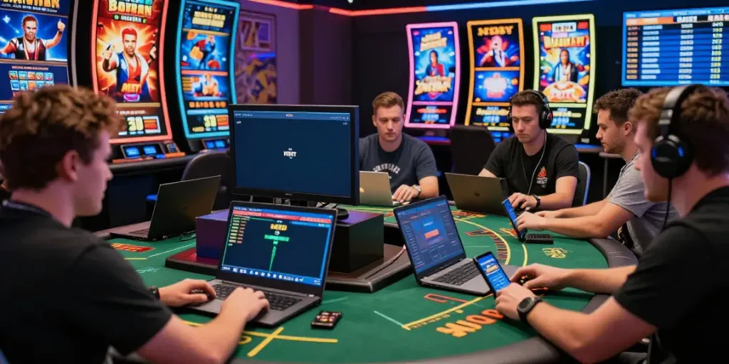 Engaged players enjoying various games at NBET, highlighting a vibrant online gambling experience.
