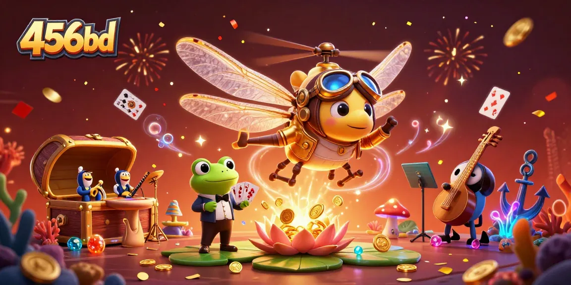 Engage in thrilling games at 456bd with a lively, illustrated casino scene featuring playful characters and casino elements.