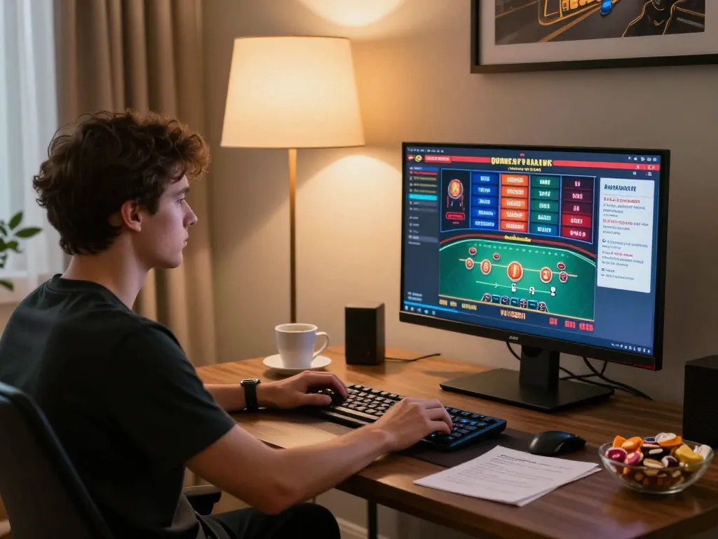 Jun88 player engaging in online casino games from a cozy home setup