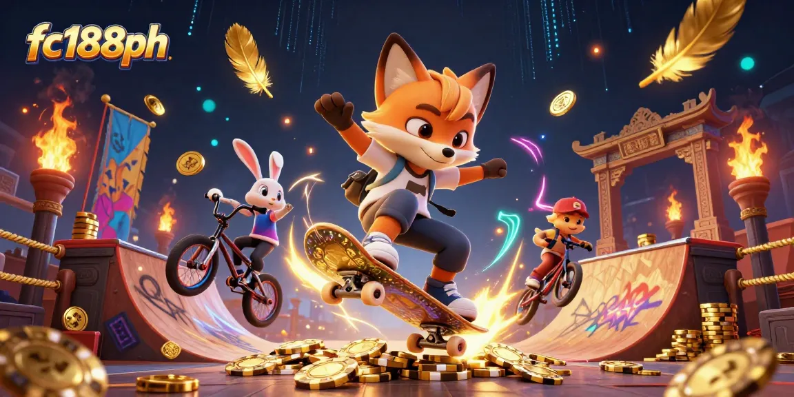 Engage with exciting fc188ph gaming activities, featuring dynamic characters in a lively casino atmosphere.