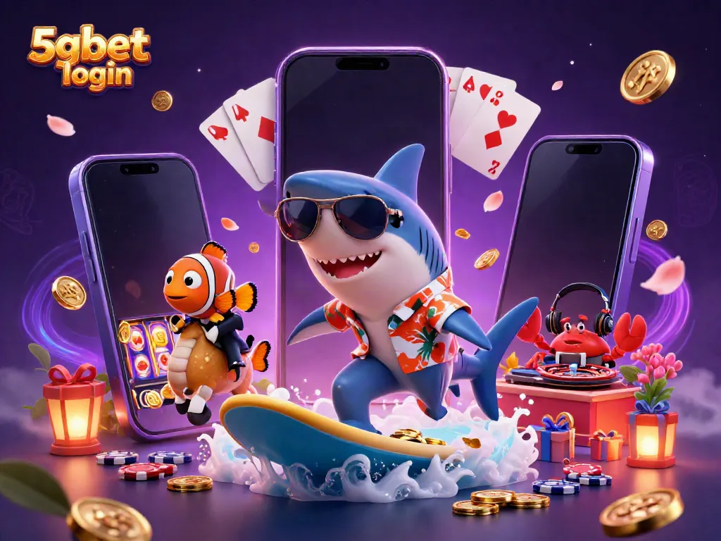 Join the fun at 5gbet login with a lively 3D illustration of gaming excitement and vibrant characters.