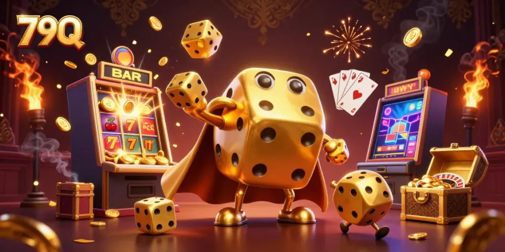 Engage with dynamic 79Q casino gaming through golden dice, jackpots, and vibrant casino elements.