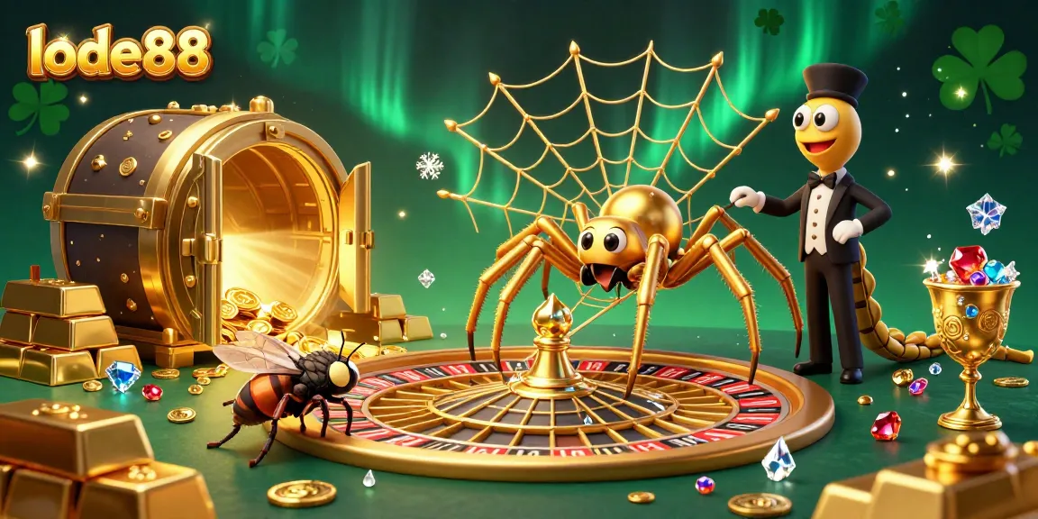 Experience the thrill of lode88 with a golden spider roulette scene, showcasing dynamic betting energy.