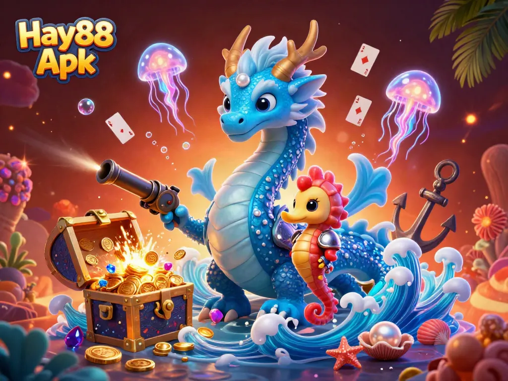Engage with the thrilling Hay88 Apk adventure featuring vibrant underwater characters and casino elements.