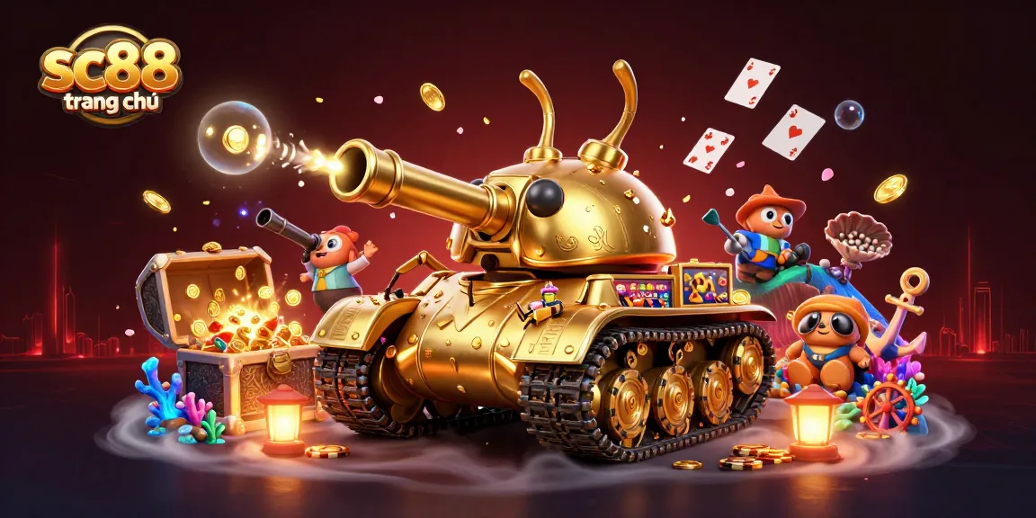 Join players at SC88 trang chủ, exploring a vibrant casino world within a golden beetle tank.